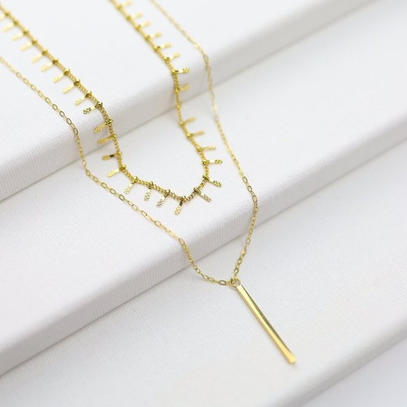 LumeProjects Jewelry - April Layered Bar Chain and Choker Gold Necklace Set